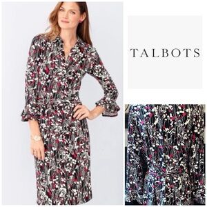 Talbots Patterned Midi Shirt Dress with Red Highlights and Belt